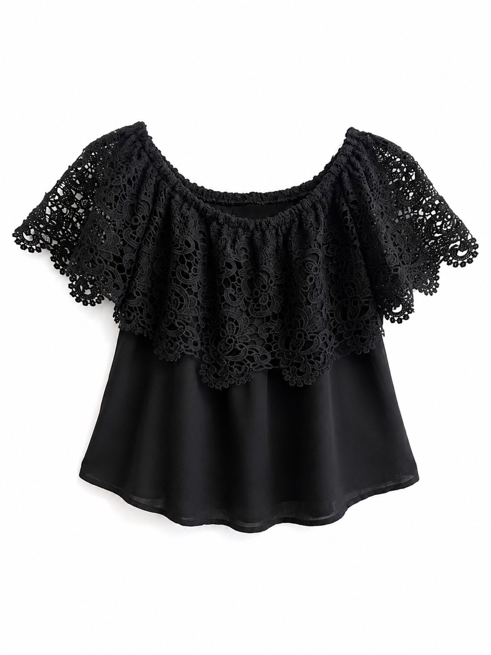 Black Off-the-Shoulder Crochet Lace Top